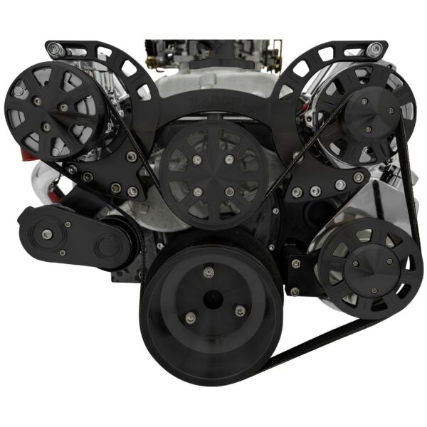 Big Block Chevy Sport Track Serpentine System - AC & PS - Saginaw-Key - Black
