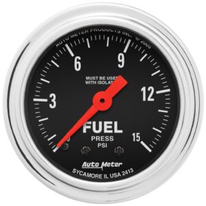 2-1/16 in. FUEL PRESSURE W/ ISOLATOR, 0-15 PSI, TRADITIONAL CHROME