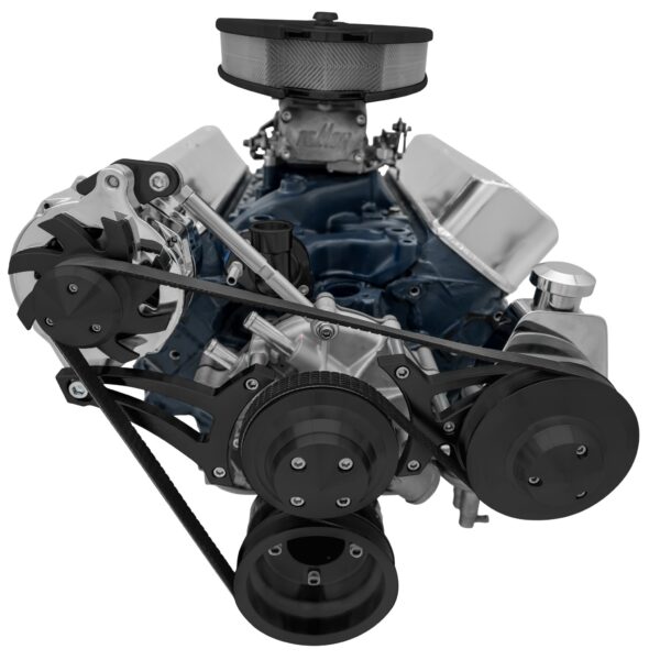 Small Block Ford Serpentine Conversion; Mid-Mount - 302 - PS-Saginaw - Black