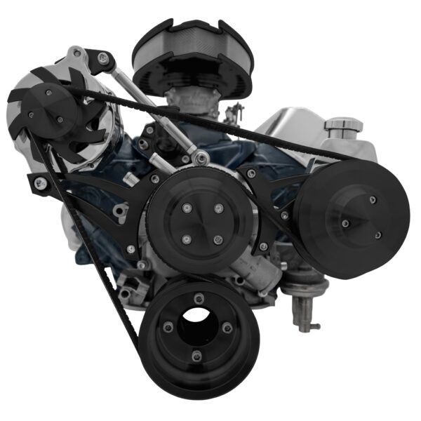 Small Block Ford Serpentine Conversion; Mid-Mount - 302 - PS-Saginaw - Black