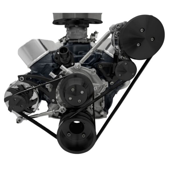Small Block Ford Serpentine Conversion; 351W - Early - 4 Bolt - AC & ALT - Black