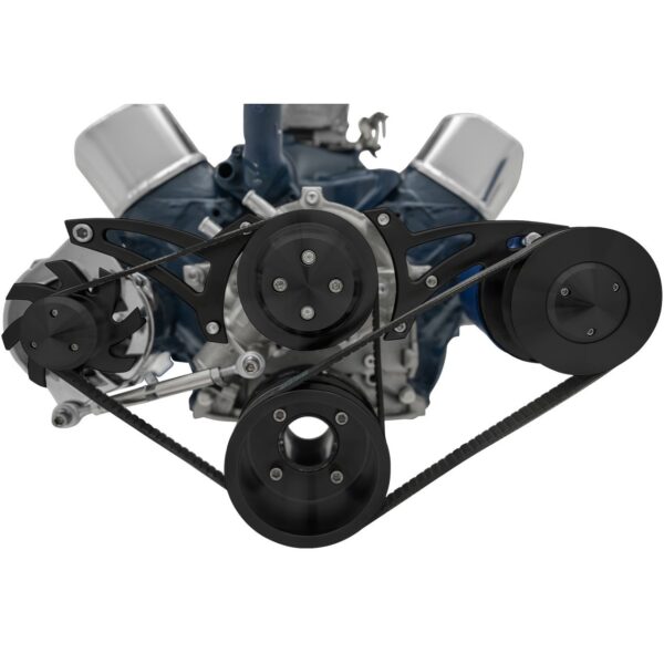 Small Block Ford Serpentine Conversion Ultra; Early; 3 Bolt; PS-Mustang; Black