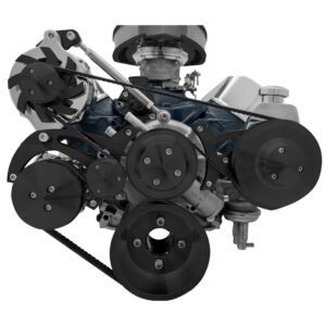 Small Block Ford Serpentine Conversion - Reverse - 4 Bolt - AC - Saginaw - Black