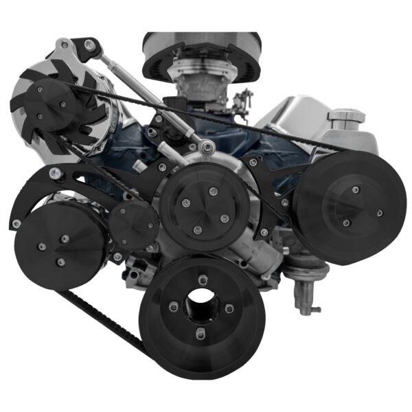 Small Block Ford Serpentine Conversion - Reverse - 4 Bolt - AC - Saginaw - Black