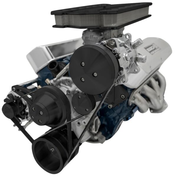 Small Block Ford Serpentine System; 302 - Late - 4 Bolt - AC & ALT - Black