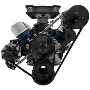 Small Block Ford Serpentine System; 351W - Late - 4 Bolt - AC & ALT - Black