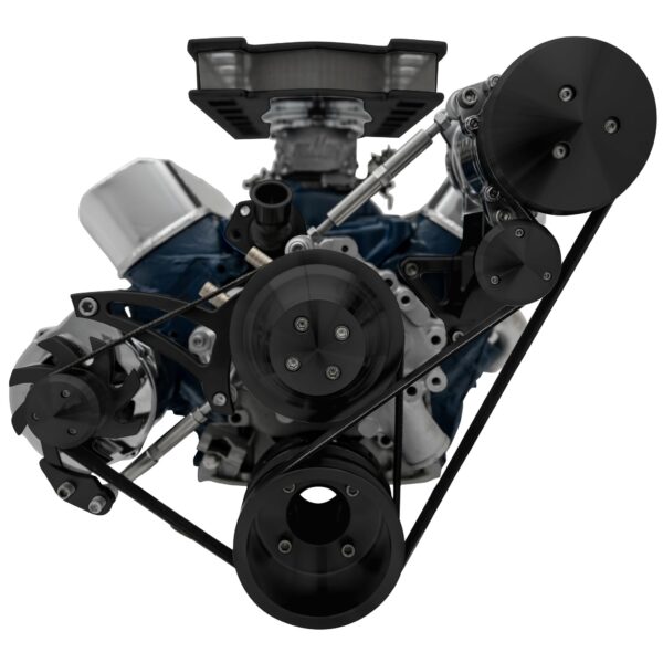Small Block Ford Serpentine System; 302 - Late - 4 Bolt - AC & ALT - Black