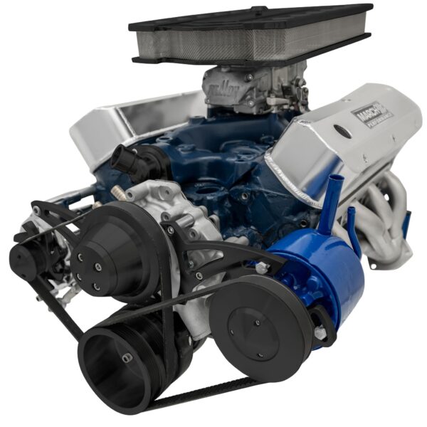Small Block Ford Serpentine Conversion Ultra 351W Late 4 Bolt PS Mustang - Black
