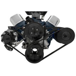Small Block Ford Serpentine System; 302 - Late - 4 Bolt - PS-Mustang - Black