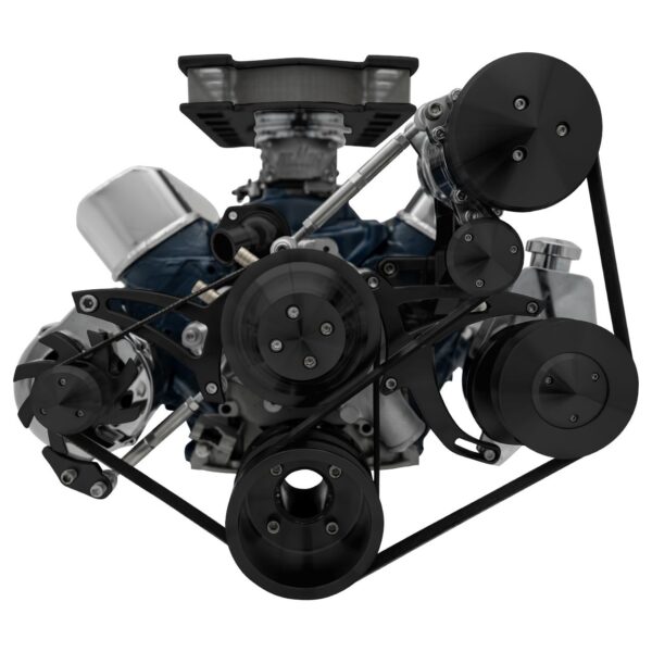 Small Block Ford Serpentine System; 351W; Late; 4 Bolt; AC & PS Saginaw; Black