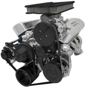 Small Block Ford Serpentine Conversion Ultra; Early; 3 Bolt; PS-Saginaw; Black