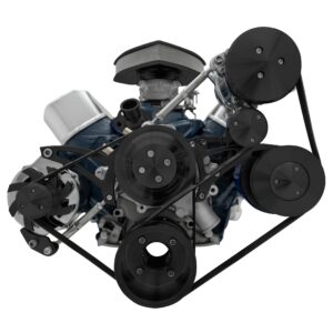 Small Block Ford Serpentine System; 302; Late; 4 Bolt; AC PS; PS-Mustang; Black