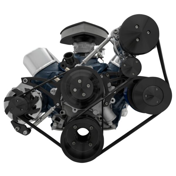 Small Block Ford Serpentine System; 302; Late; 4 Bolt; AC PS; PS-Mustang; Black