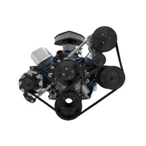 Small Block Ford Serpentine System; 351W; Late; 4 Bolt; AC & PS- Mustang; Black