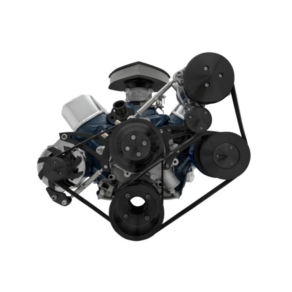 Small Block Ford Serpentine System; 351W; Late; 4 Bolt; AC & PS- Mustang; Black