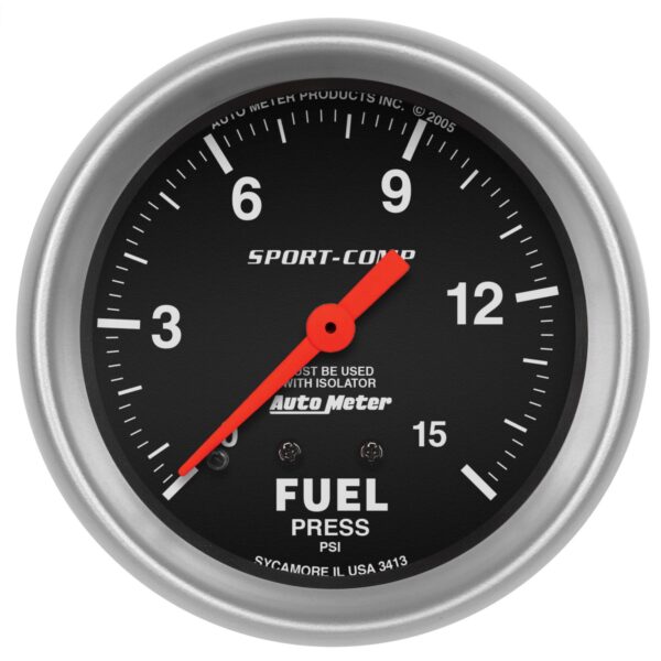 2-5/8 in. FUEL PRESSURE W/ ISOLATOR, 0-15 PSI, SPORT-COMP