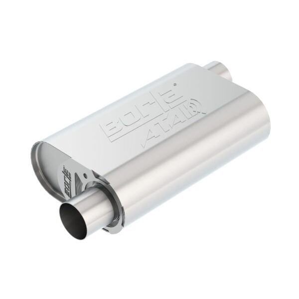 CrateMuffler Muffler Chevrolet Small Block 350/ 383/ 406 CID V8 High Output 2.5 in. Offset Inlet/ 2.5 in. Offset Outlet ATAK