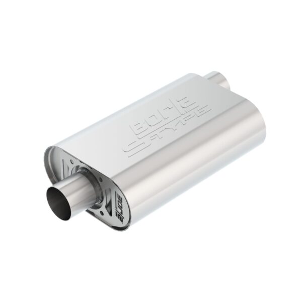 CrateMuffler Muffler Chevrolet Small Block 350/ 383/ 406 CID V8 High Output 2.5 in. Offset Inlet/ 2.5 in. Center Outlet S-Type