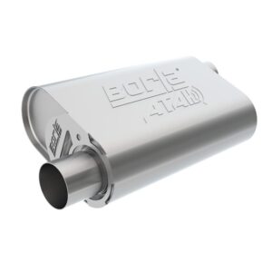 CrateMuffler Muffler Chevrolet Small Block 283/ 327/ 350 CID V8 Stock Output 2.5 in. Offset Inlet/ 2.5 in. Offset Outlet ATAK