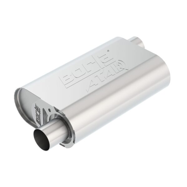 CrateMuffler Muffler Chevrolet Small Block 283/ 327/ 350 CID V8 Stock Output 2.25 in. Offset Inlet/ 2.25 in. Offset Outlet ATAK