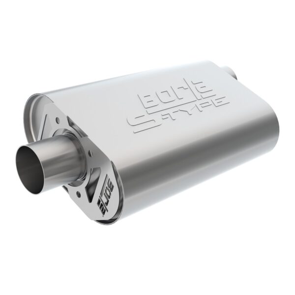 CrateMuffler Muffler Chrysler/ Dodge/ Plymouth/ Mopar Big Block 383/ 413/ 426/ 440 CID V8 Moderate Output 2.5 in. Offset Inlet/ 2.5 in. Center Outlet S-Type