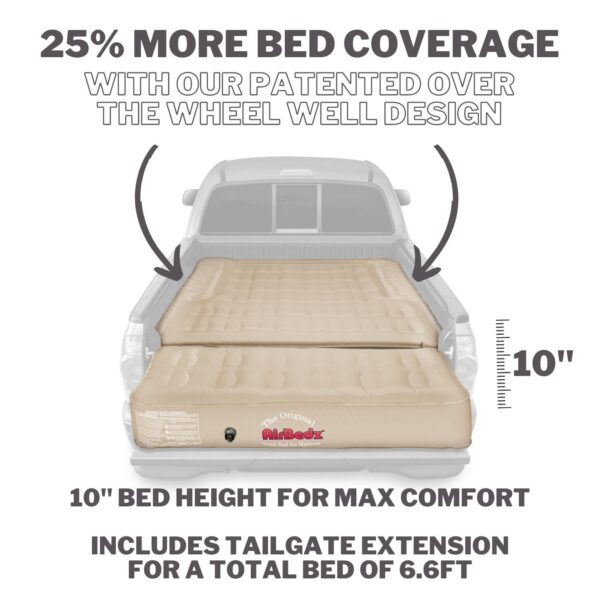 AirBedz Tan by Pittman Outdoors - PPI 505 Mid Size 5.0'-5.5' Short Bed with Built-in Rechargeable Battery Air Pump - The Original Truck Bed Air Mattress INCLUDES TAILGATE EXTENSION AIR MATTRESS