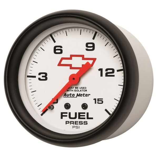 2-5/8 in. FUEL PRESSURE W/ ISOLATOR, 0-15 PSI, GM WHITE
