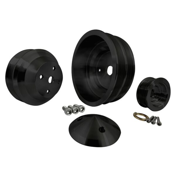 Small Block Chevy High Flow Serpentine Pulley Kit - LWP - 2V - Black