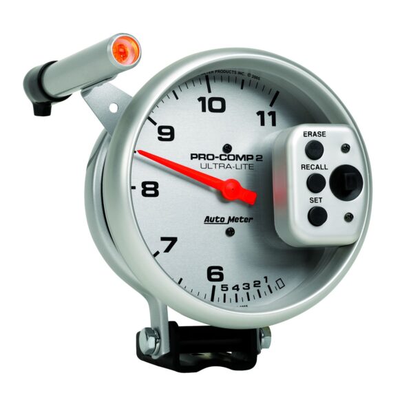 5 in. TACHOMETER, 0-11,000 RPM, PEDESTAL W/ QUICK LITE, DUAL RANGE W/PEAK MEMORY, ULTRA-LITE