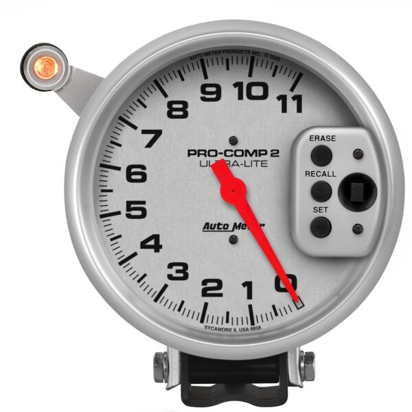 5 in. TACHOMETER, 0-11,000 RPM, PEDESTAL W/ QUICK LITE, W/PEAK MEMORY, ULTRA-LITE