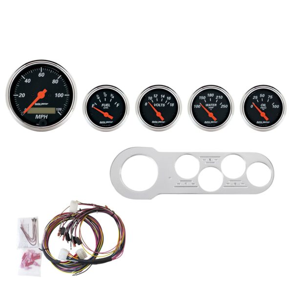 5 GAUGE DIRECT-FIT DASH KIT, CHEVY CAR 53-54, DESIGNER BLACK