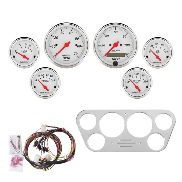 6 GAUGE DIRECT-FIT DASH KIT, FORD TRUCK 53-55, ARCTIC WHITE