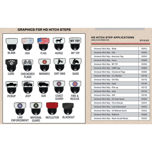 CARR  - 183142 - HD Universal Hitch Step; Fits 2 in. Receiver; Black; U.S. Marines; Single