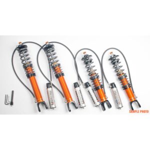 2-WAY adj coilovers in rebound and compression, incl canisters.
