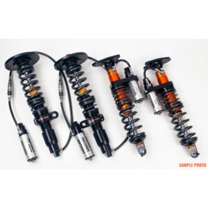 3-WAY adj coilovers in rebound, low- and high speed compression, incl canisters.