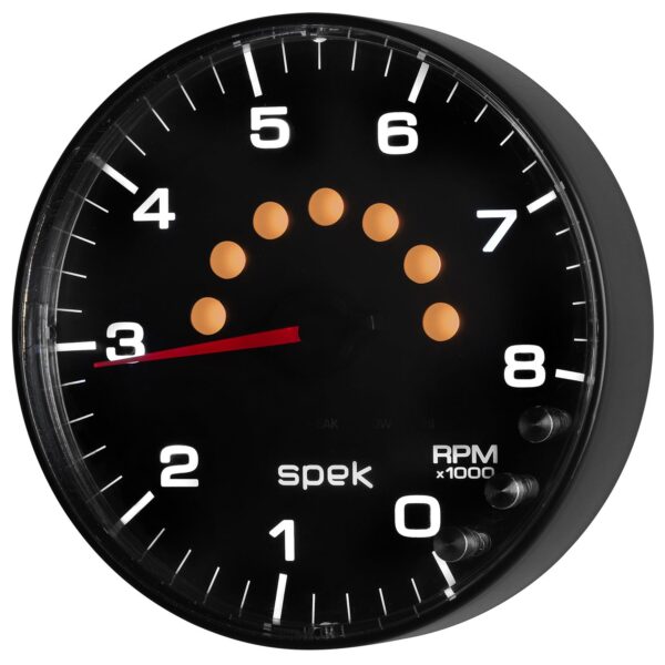 5 in. IN-DASH TACHOMETER, 0-11,000 RPM, SPEK-PRO, WHITE/CHROME