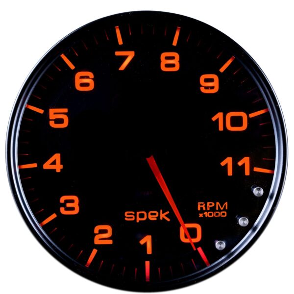 5 in. IN-DASH TACHOMETER, 0-11,000 RPM, SPEK-PRO, BLACK/BLACK