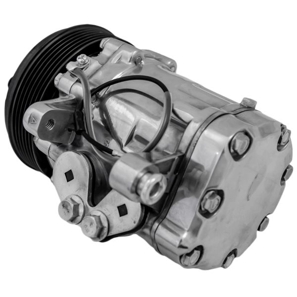 March Ultra Series Sanden 7176 AC Compressor, Polished, 6 Rib Serpentine Clutch
