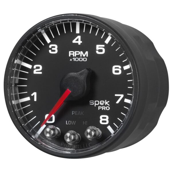 2-1/16 in. IN-DASH TACHOMETER, 0-8,000 RPM, SPEK-PRO, BLACK/BLACK
