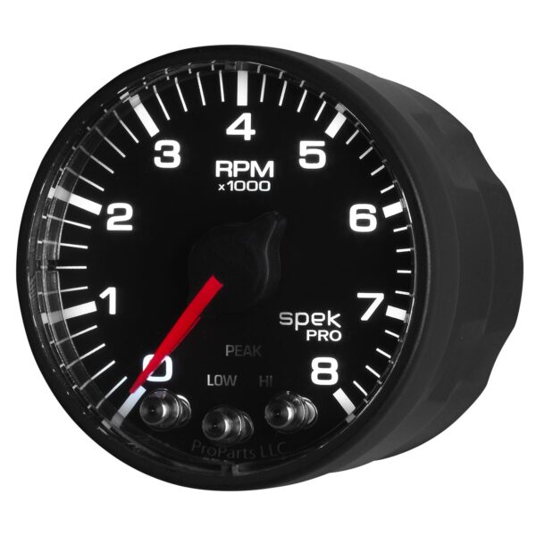 2-1/16 in. IN-DASH TACHOMETER, 0-8,000 RPM, SPEK-PRO, BLACK/BLACK