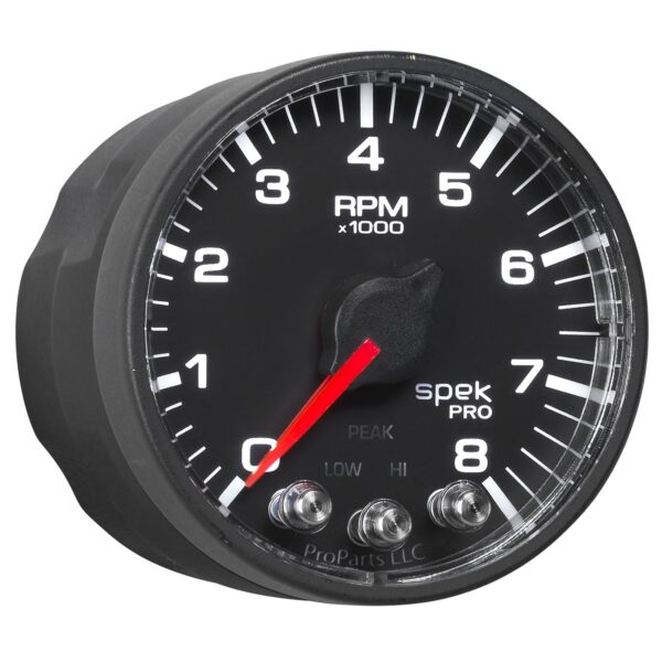 2-1/16 in. IN-DASH TACHOMETER, 0-11,000 RPM, SPEK-PRO, BLACK/BLACK