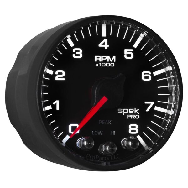 2-1/16 in. IN-DASH TACHOMETER, 0-11,000 RPM, SPEK-PRO, BLACK/BLACK