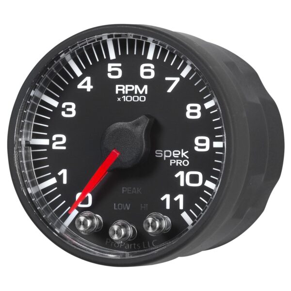 2-1/16 in. IN-DASH TACHOMETER, 0-11,000 RPM, SPEK-PRO, BLACK/BLACK