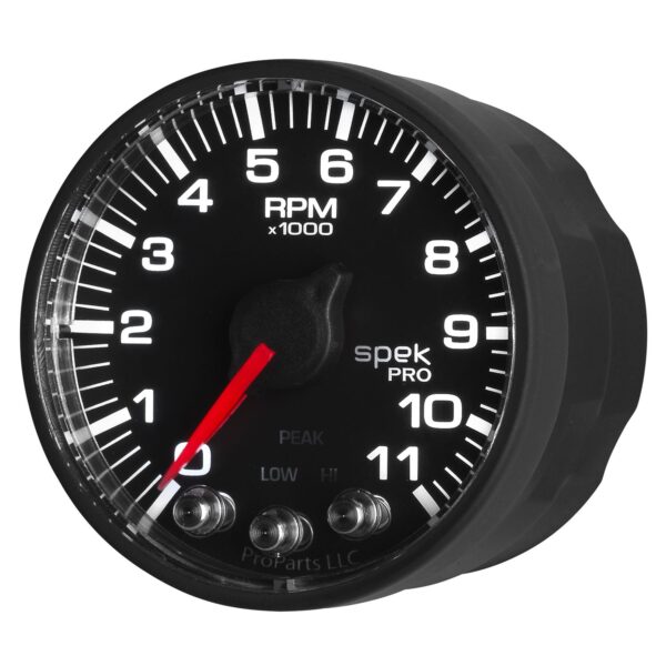 2-1/16 in. IN-DASH TACHOMETER, 0-11,000 RPM, SPEK-PRO, BLACK/BLACK