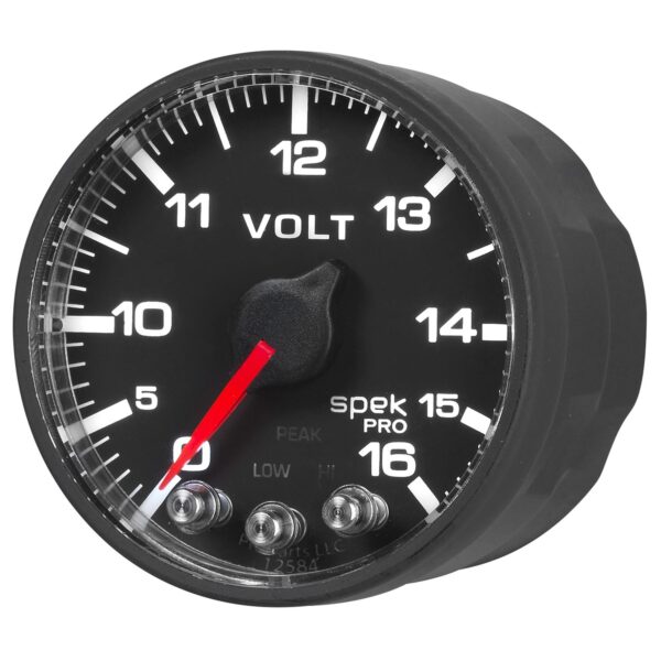 2-1/16 in. VOLTMETER, 0-16V, SPEK-PRO, BLACK/BLACK