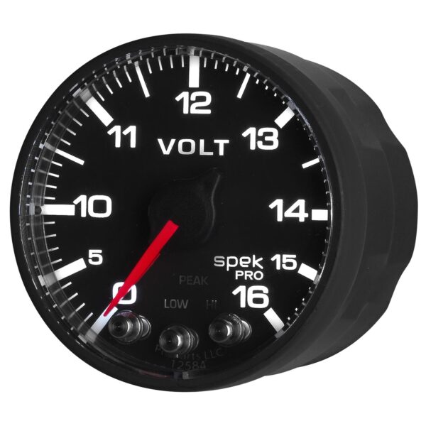 2-1/16 in. VOLTMETER, 0-16V, SPEK-PRO, BLACK/BLACK