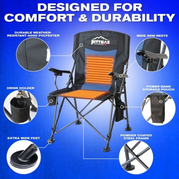 Pittman Outdoors Heated Camping Chair - Black/Blue