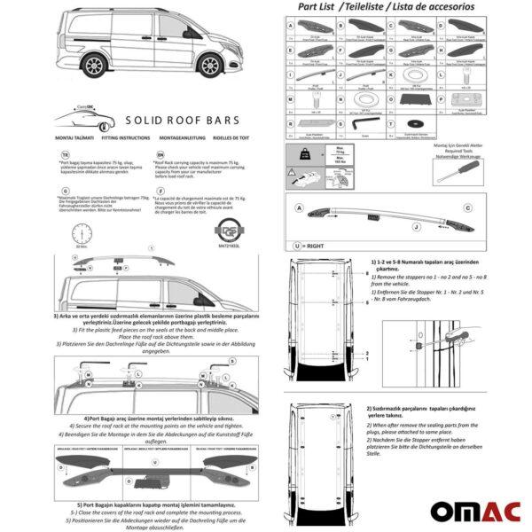 Roof Rack Rail + Cross Bars Carrier Set For Mercedes Metris 2014-2023