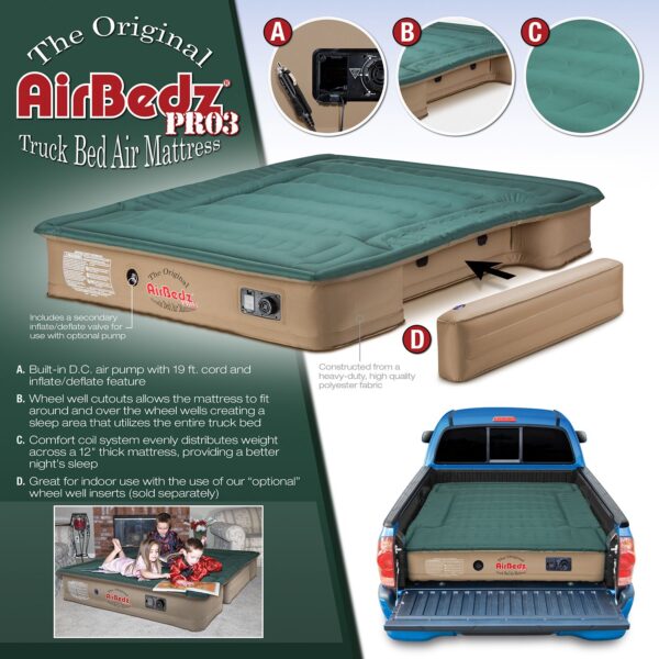 AirBedz Pro3 by Pittman Outdoors - PPI 301 Full Size 8.0' Long Bed with Built-in DC Air Pump - The Original Truck Bed Air Mattress