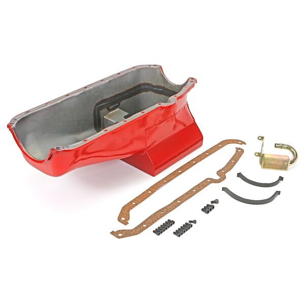 HAMBURGER'S PERFORMANCE PRODUCTS STREET PERFORMANCE OIL PAN; 1955-79 SB CHEVY 283-400; DRIVER'S SIDE DIPSTICK; 7 QT.; 8.25 IN. REAR SUMP DEPTH